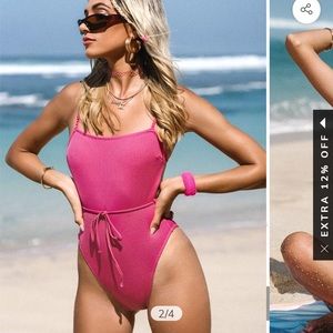 Summer Dreaming Pink Ribbed Extra High Leg Cheeky One Piece Swimsuit